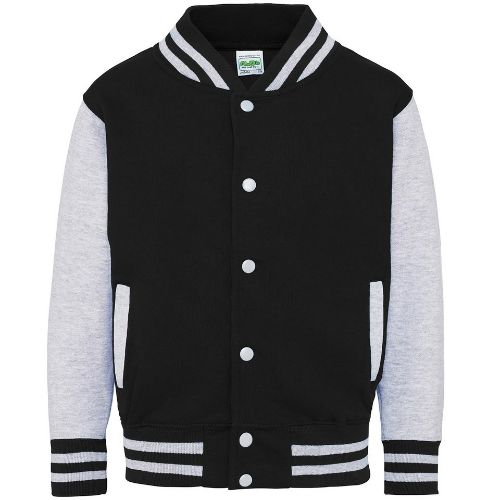 Awdis Just Hoods Kids Varsity Jacket Jet Black/Heather Grey